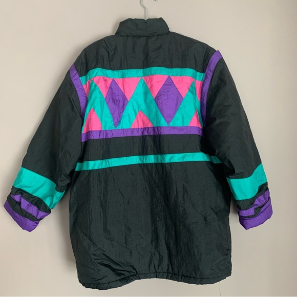 Vintage Warm Windbreaker Coat with Neon Colour Blocking - Picture 2 of 5